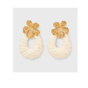 Flower Post Raffia Drop Earrings -A New Day"" lvory